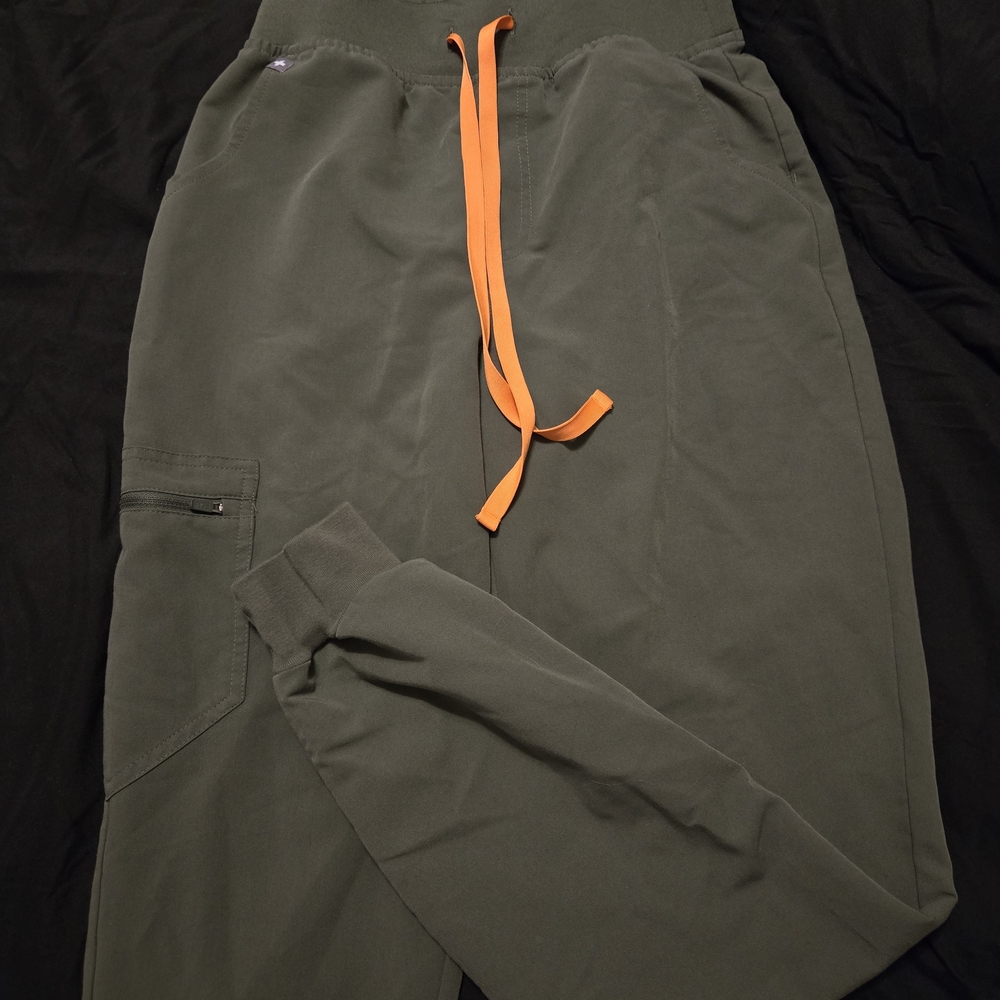 Figs Olive Jogger Pants with Orange Drawstring - Picture 2 of 3